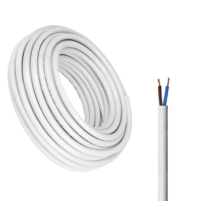 Duravel 2 Core 1 Meter Electrical Cable Wire - White PVC Insulated Flexible Power Cord (1.5MM) - Image 1
